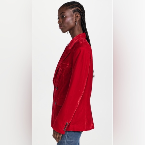R13 DB Peak Lapel Ragged Blazer, Red Velvet - Picture 5 of 17